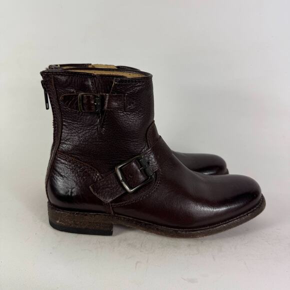 Frye Tyler Engineer Boots Women's 6.5 Brown Leather Zip Ankle Strap Booties - Picture 2 of 10